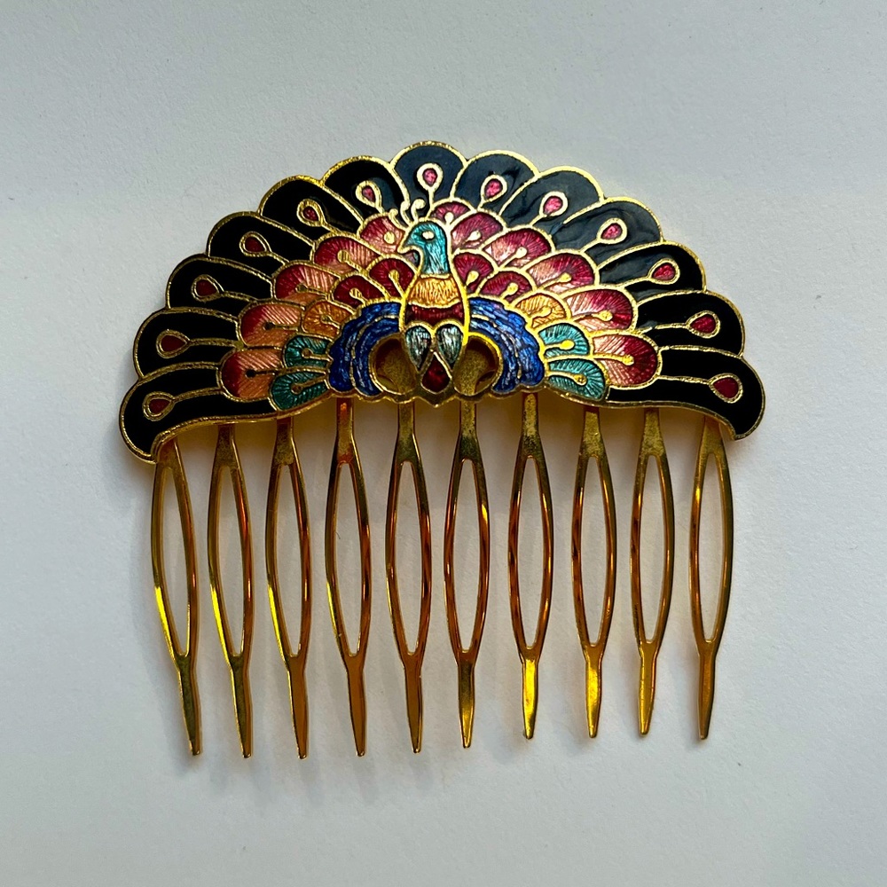 Gold Peacock Side Comb Hair Piece